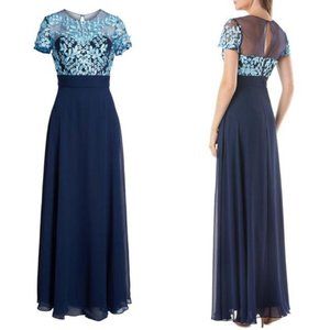 JS Collections Blue Embroidered Illusion Bodice Go